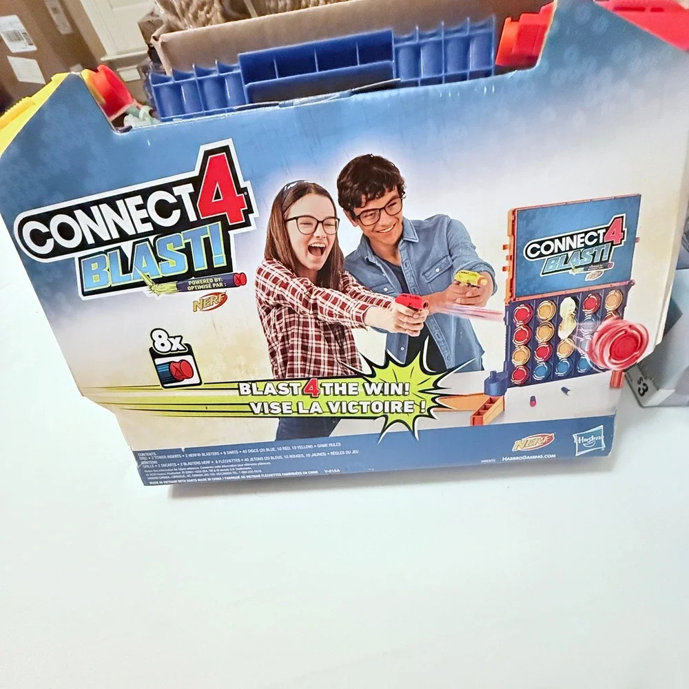 Hasbro Connect 4 Blast Game Kids‎ Ages 8+ Blue Excellent Nerf Blaster Edition